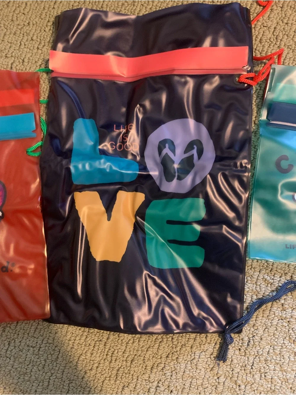 New in Box! Life is Good Water-Resistant Dry Bags 3-Pack - Blue/Turquoise/Orange